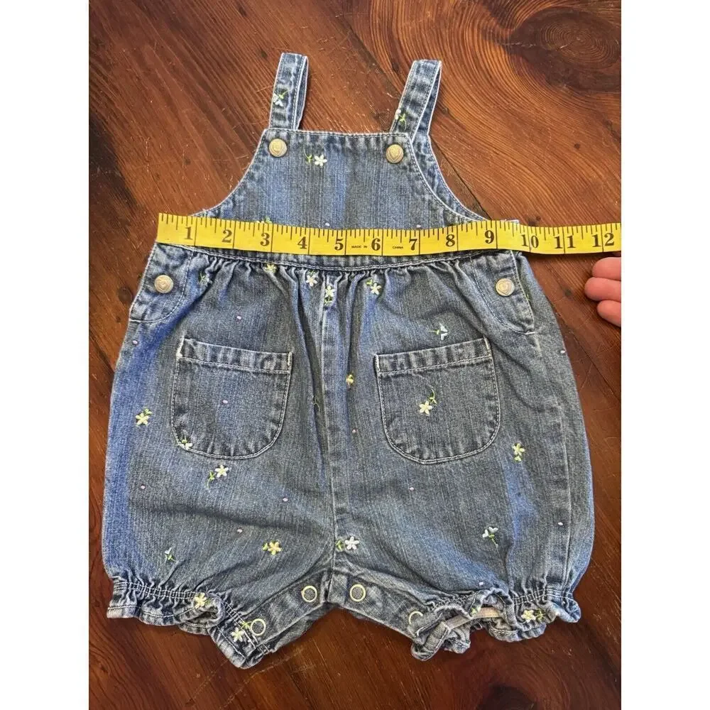 Vintage Baby Girls Carters Jean Shortie Romper Embroidered 6 Months